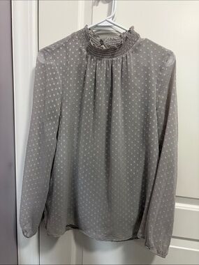 DR2 Taupe Smocked-Neck Long Sleeve Blouse